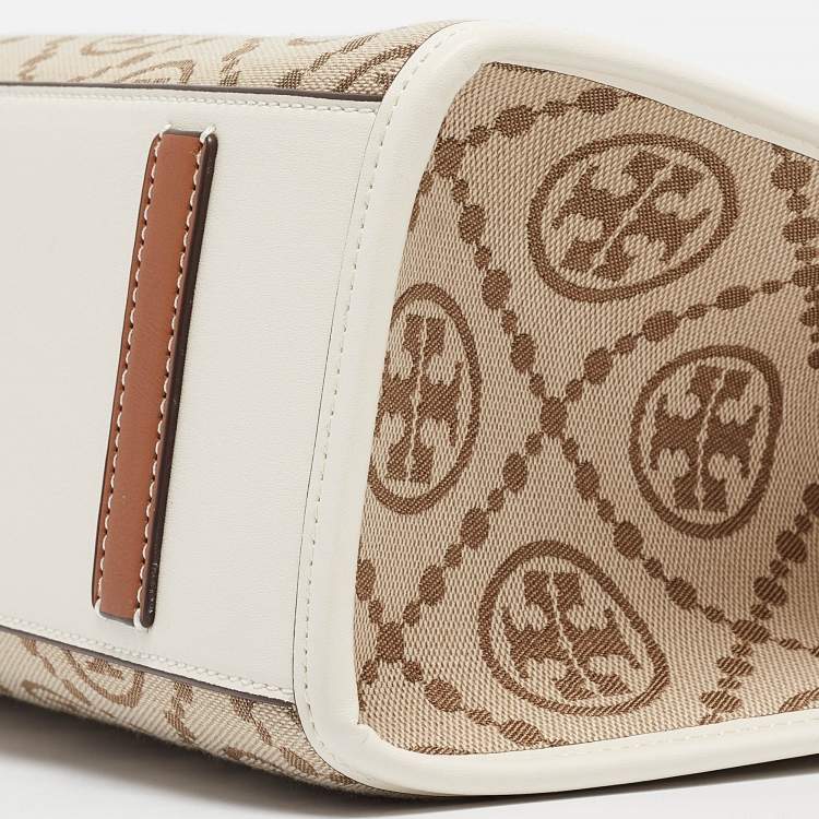 Pre Owned Tory Burch Brown/Ivory T Monogram Canvas Small Tote