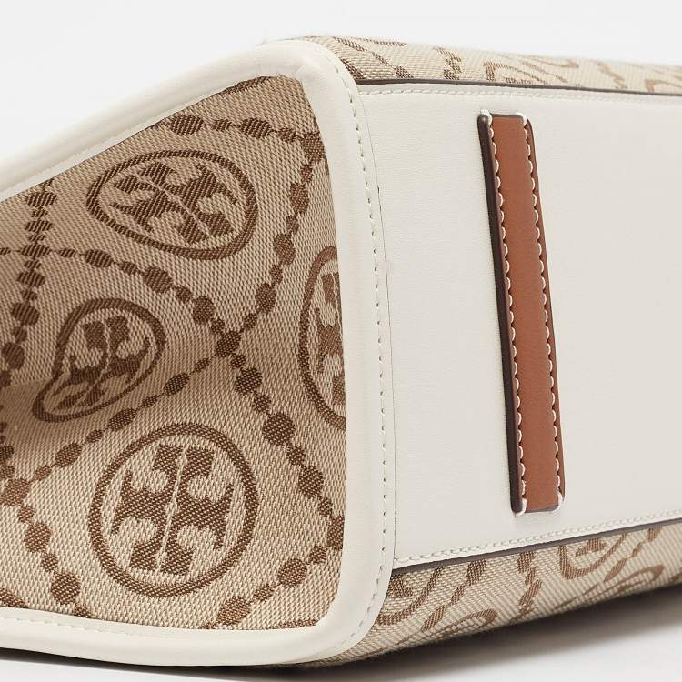 Pre Owned Tory Burch Brown/Ivory T Monogram Canvas Small Tote