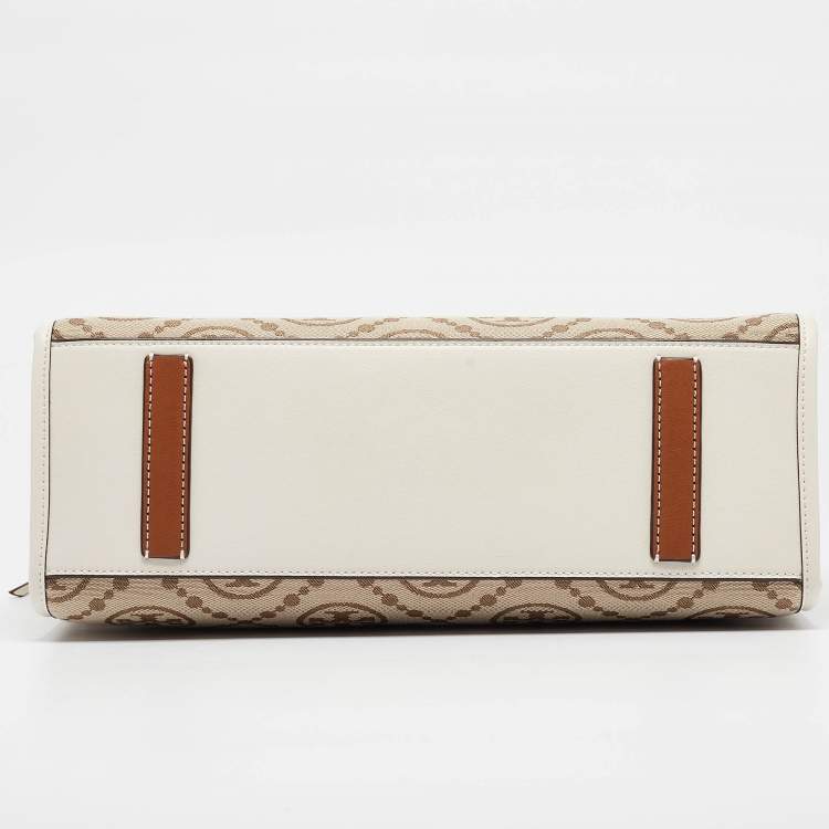 Pre Owned Tory Burch Brown/Ivory T Monogram Canvas Small Tote