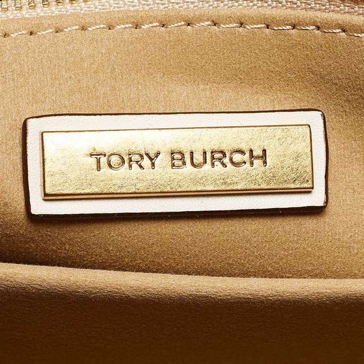 Pre Owned Tory Burch Brown/Ivory T Monogram Canvas Small Tote