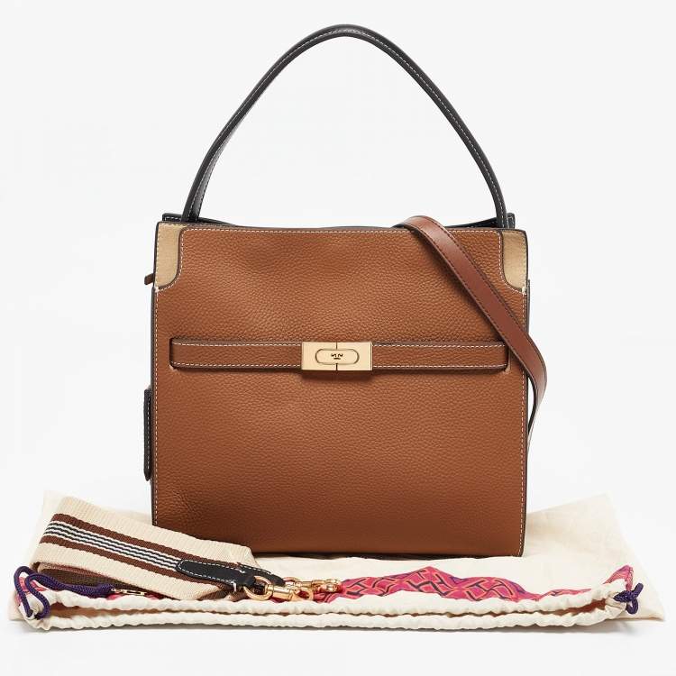 Pre Owned Tory Burch Multicolor Leather and Suede Small Lee Radziwill Double Bag