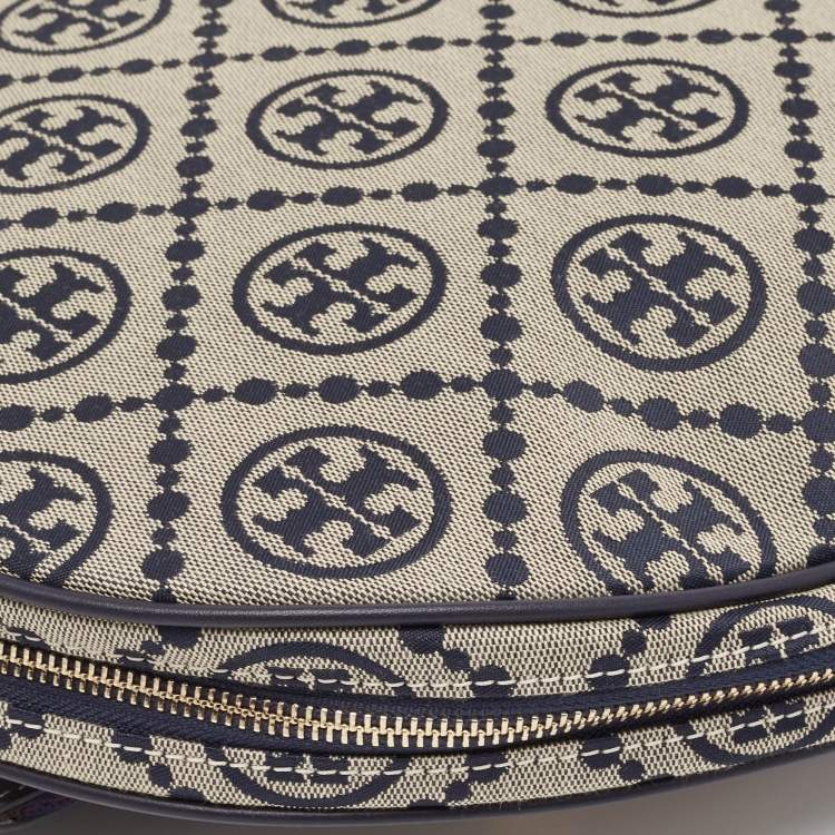 Pre Owned Tory Burch Navy Blue T Monogram Jacquard Canvas Tennis Bag