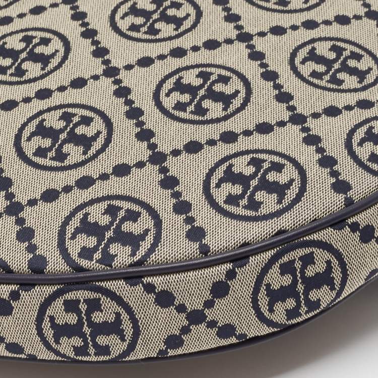 Pre Owned Tory Burch Navy Blue T Monogram Jacquard Canvas Tennis Bag