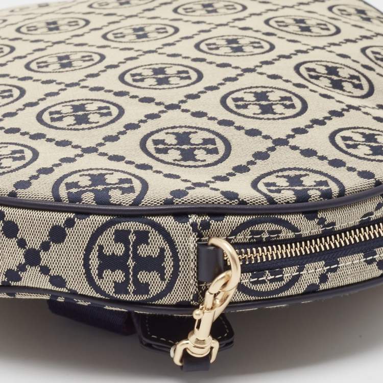 Pre Owned Tory Burch Navy Blue T Monogram Jacquard Canvas Tennis Bag
