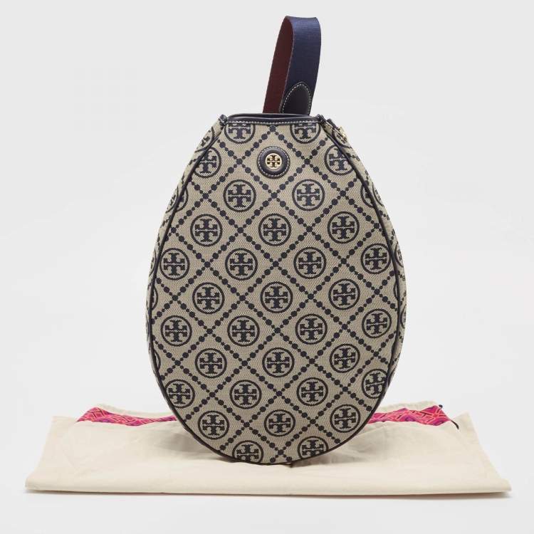 Pre Owned Tory Burch Navy Blue T Monogram Jacquard Canvas Tennis Bag