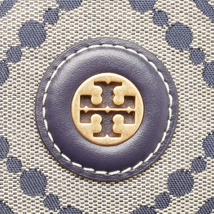 Pre Owned Tory Burch Navy Blue T Monogram Jacquard Canvas Tennis Bag