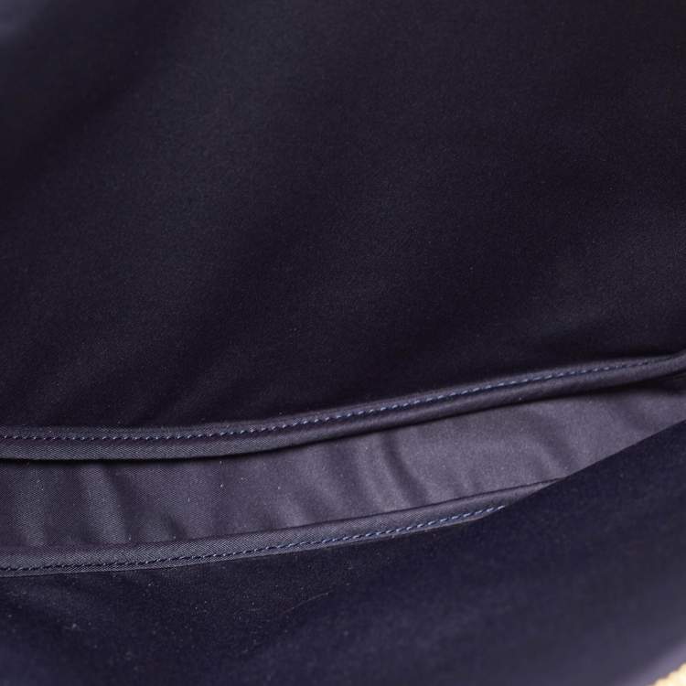 Pre Owned Tory Burch Navy Blue T Monogram Jacquard Canvas Tennis Bag