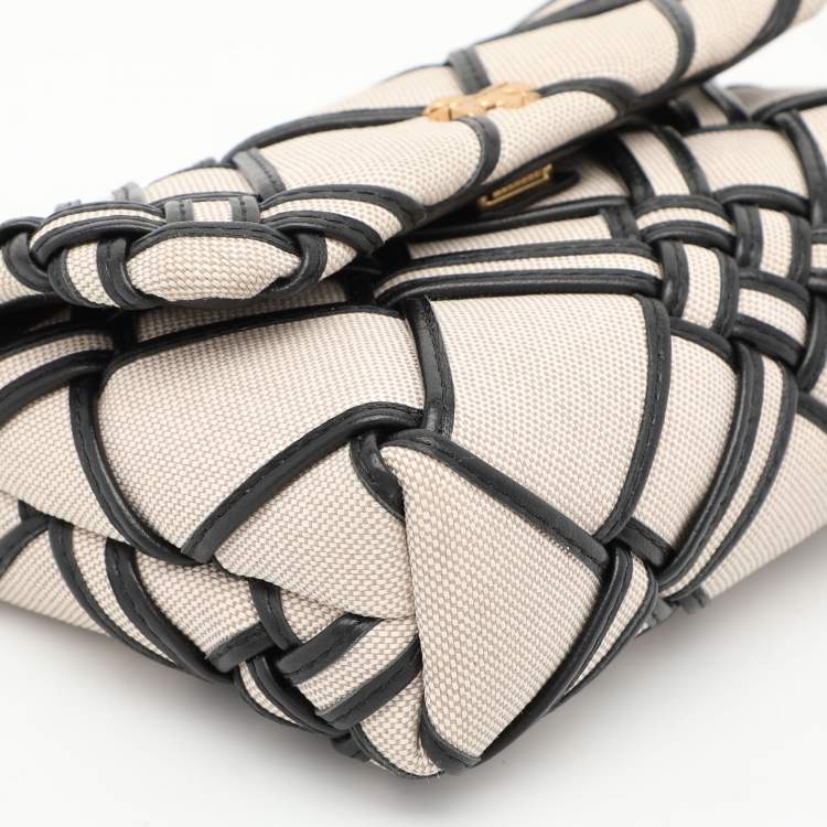 Pre Owned Tory Burch Beige/Black Canvas and Leather Kira Mini Flap Crossbody Bag