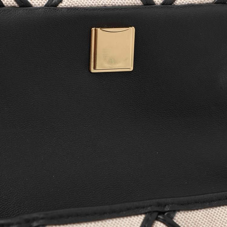 Pre Owned Tory Burch Beige/Black Canvas and Leather Kira Mini Flap Crossbody Bag