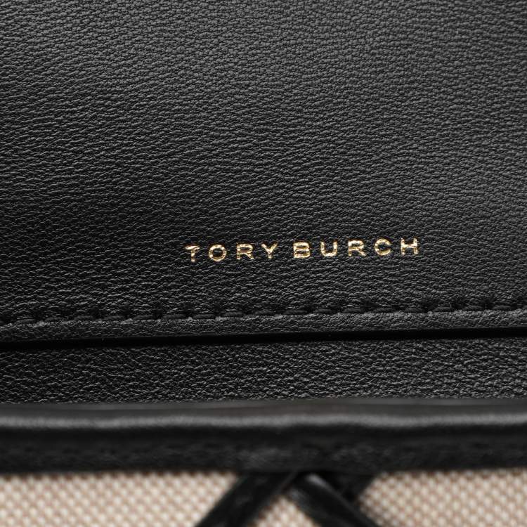 Pre Owned Tory Burch Beige/Black Canvas and Leather Kira Mini Flap Crossbody Bag
