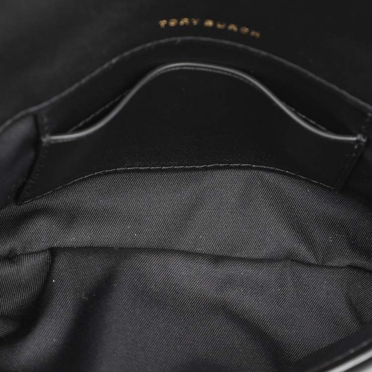Pre Owned Tory Burch Beige/Black Canvas and Leather Kira Mini Flap Crossbody Bag