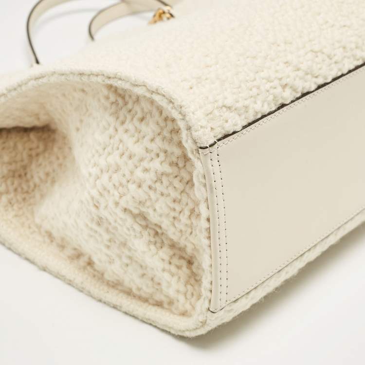 Pre Owned Tory Burch Cream Tweed Ella Boucle Chain Tote