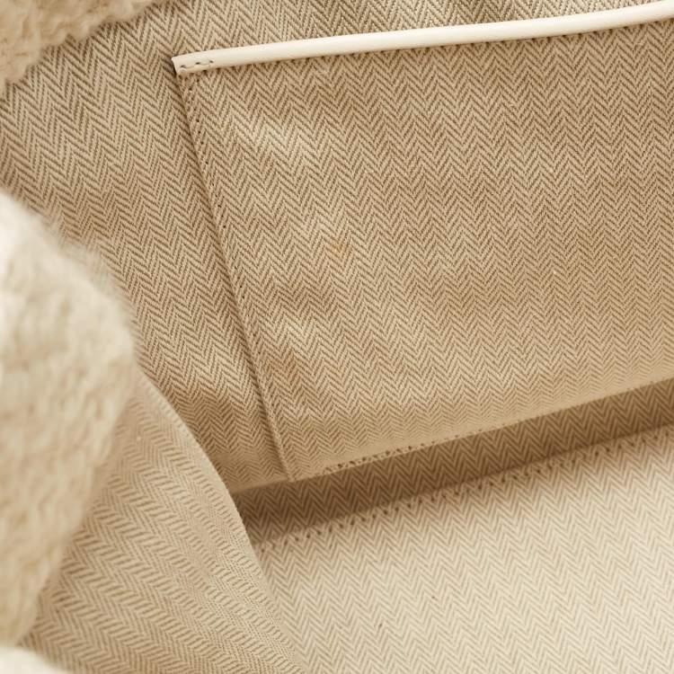 Pre Owned Tory Burch Cream Tweed Ella Boucle Chain Tote