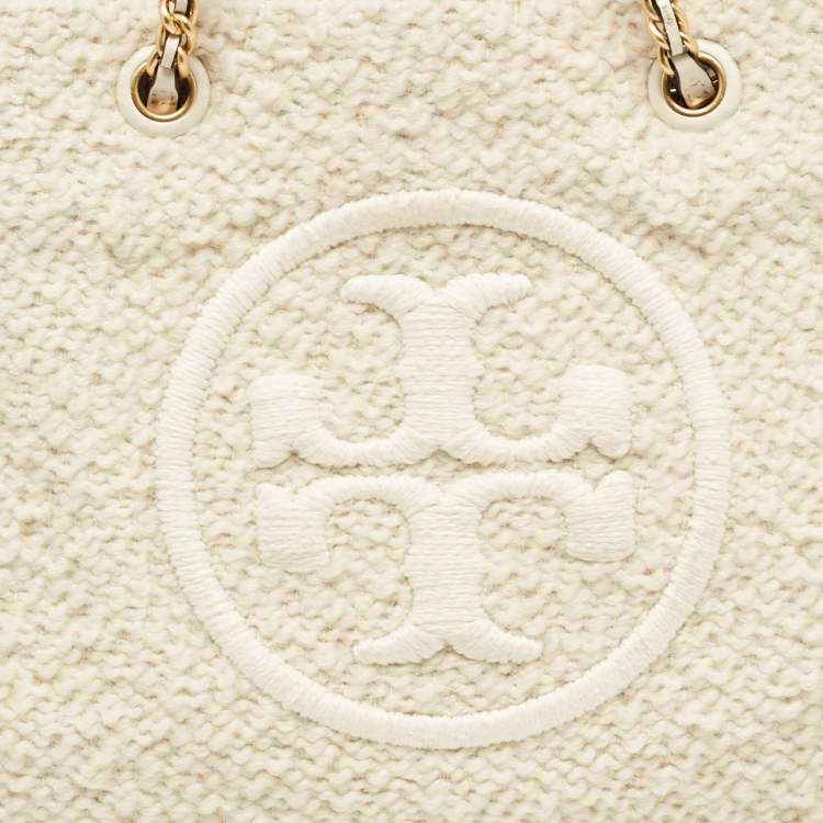 Pre Owned Tory Burch Cream Tweed Ella Boucle Chain Tote