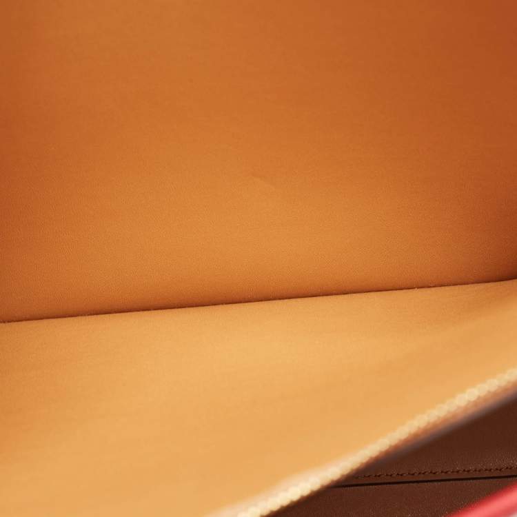 Pre Owned Tory Burch Red Fabric and Leather Printed Perry Tote