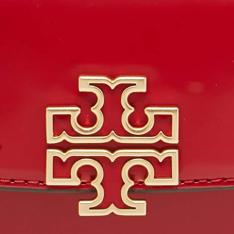 Pre Owned Tory Burch Red Glazed Leather MIni Britten Top Handle Bag