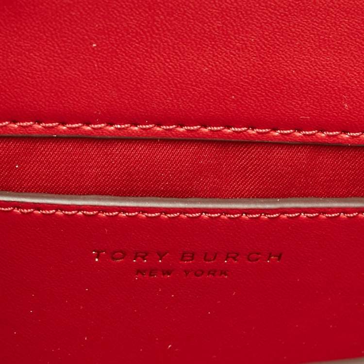 Pre Owned Tory Burch Red Glazed Leather MIni Britten Top Handle Bag