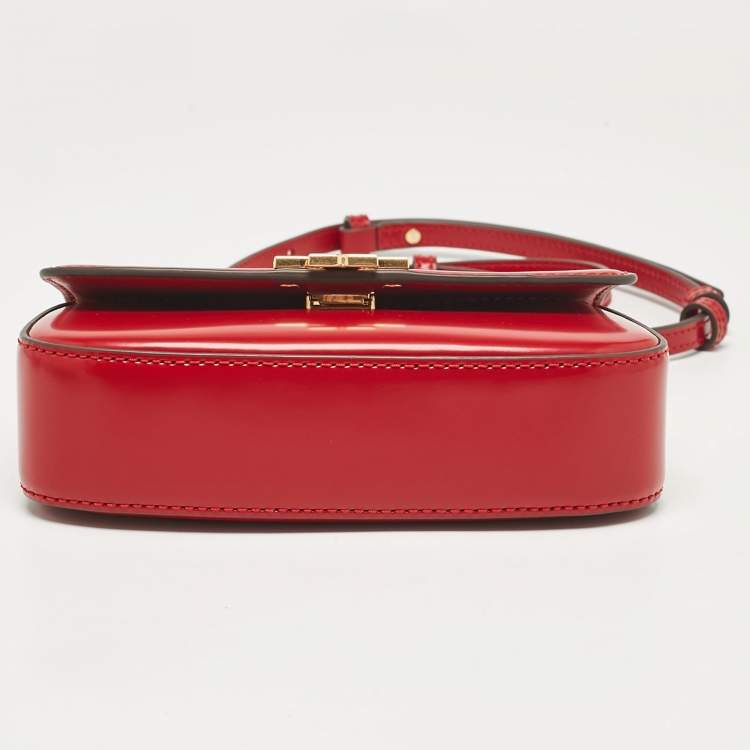 Pre Owned Tory Burch Red Glazed Leather MIni Britten Top Handle Bag