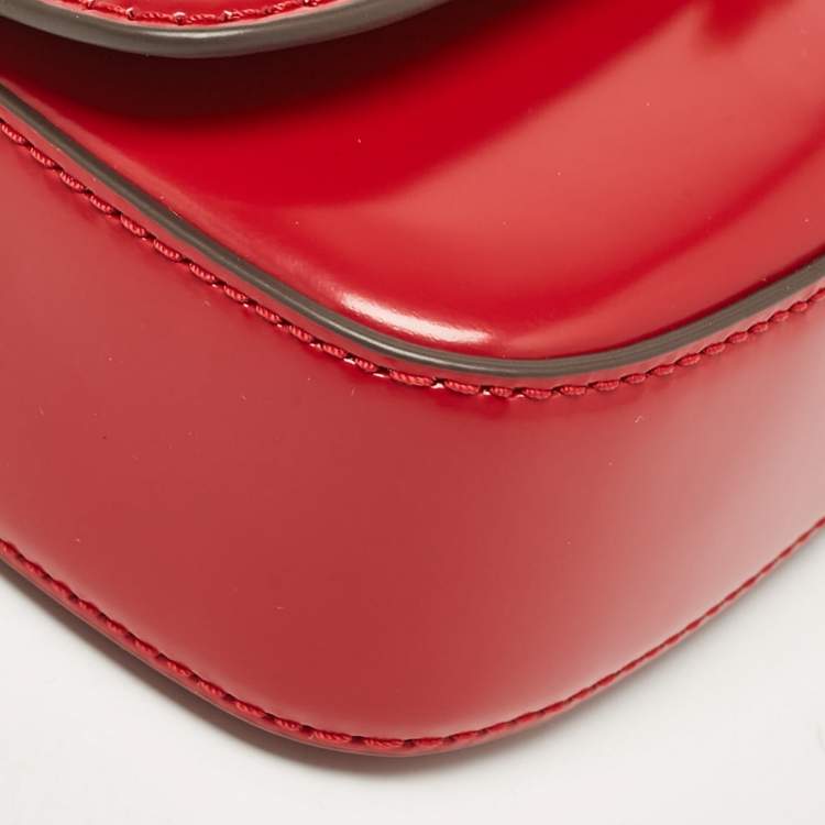 Pre Owned Tory Burch Red Glazed Leather MIni Britten Top Handle Bag