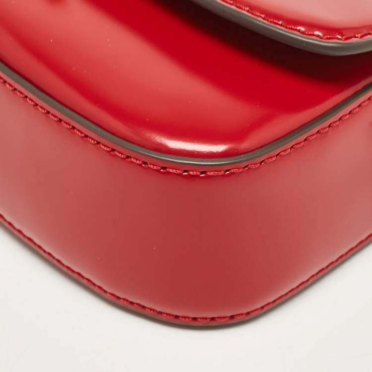 Pre Owned Tory Burch Red Glazed Leather MIni Britten Top Handle Bag