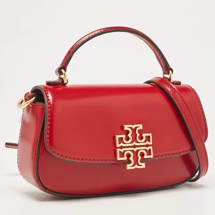 Pre Owned Tory Burch Red Glazed Leather MIni Britten Top Handle Bag