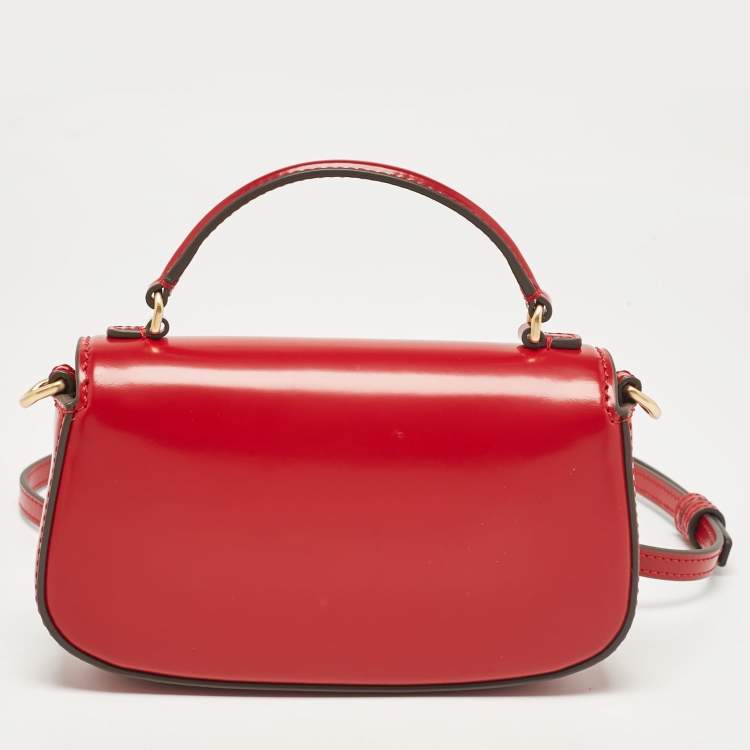 Pre Owned Tory Burch Red Glazed Leather MIni Britten Top Handle Bag