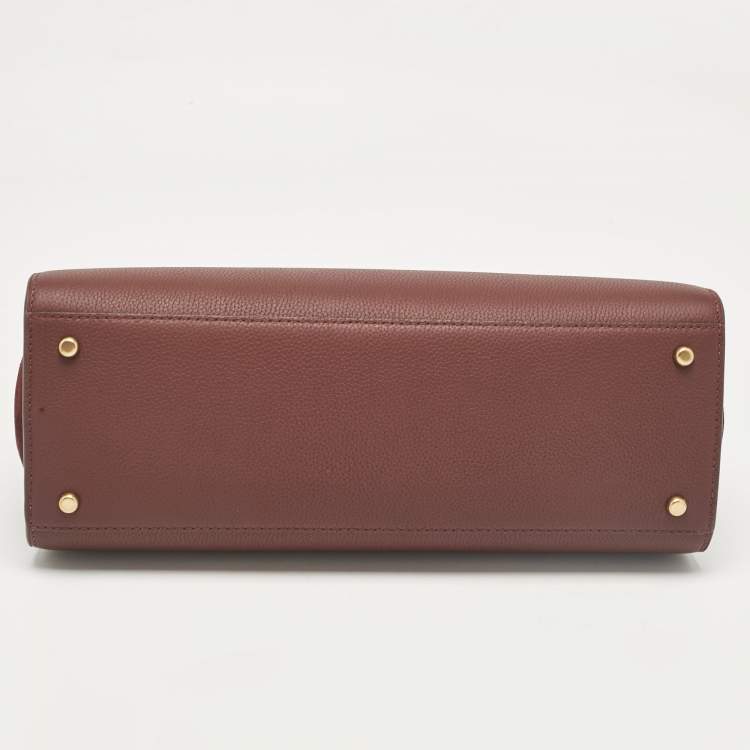 Pre Owned Tory Burch Burgundy Leather and Suede Eleanor Top Handle Bag