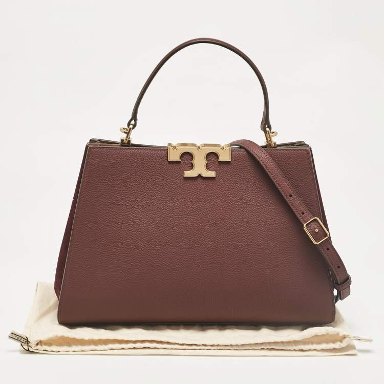 Pre Owned Tory Burch Burgundy Leather and Suede Eleanor Top Handle Bag