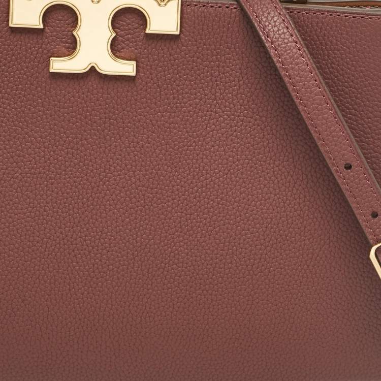 Pre Owned Tory Burch Burgundy Leather and Suede Eleanor Top Handle Bag