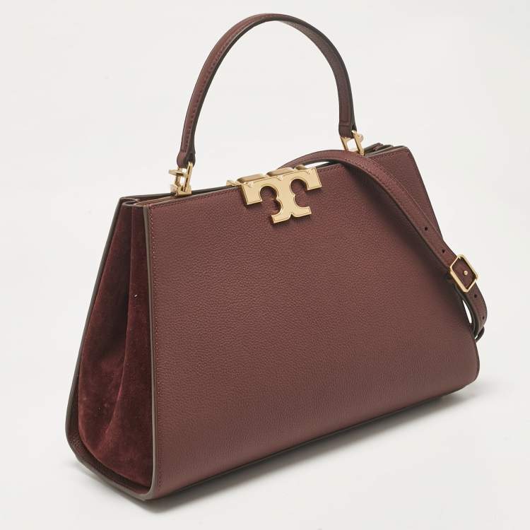 Pre Owned Tory Burch Burgundy Leather and Suede Eleanor Top Handle Bag