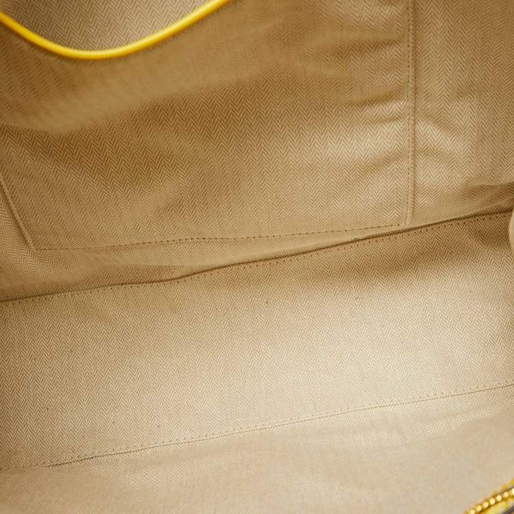 Pre Owned Tory Burch Yellow/Natural Canvas and Leather Large Ella Tote