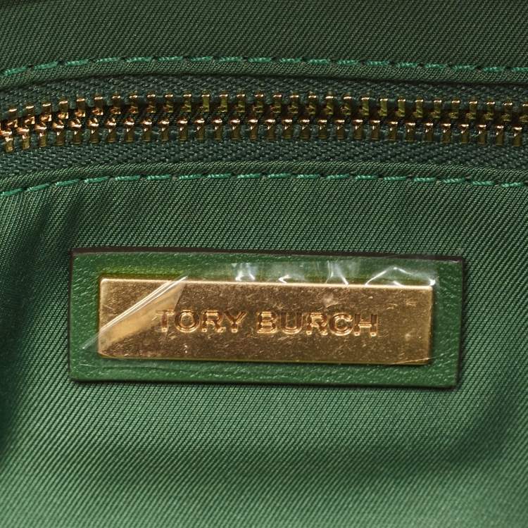 Pre Owned Tory Burch Green/Natural Woven Raffia Fleming Clutch