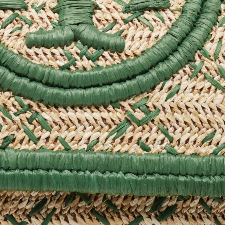 Pre Owned Tory Burch Green/Natural Woven Raffia Fleming Clutch