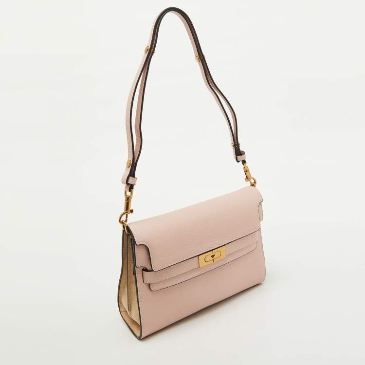 Pre Owned Tory Burch Light Pink Leather Lee Radziwill Pebble Shoulder Bag