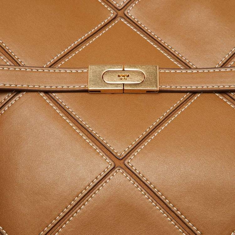 مملوكة مسبقًا Tory Burch Brown Leather Lee Radziwill Diamond Small Double Bag