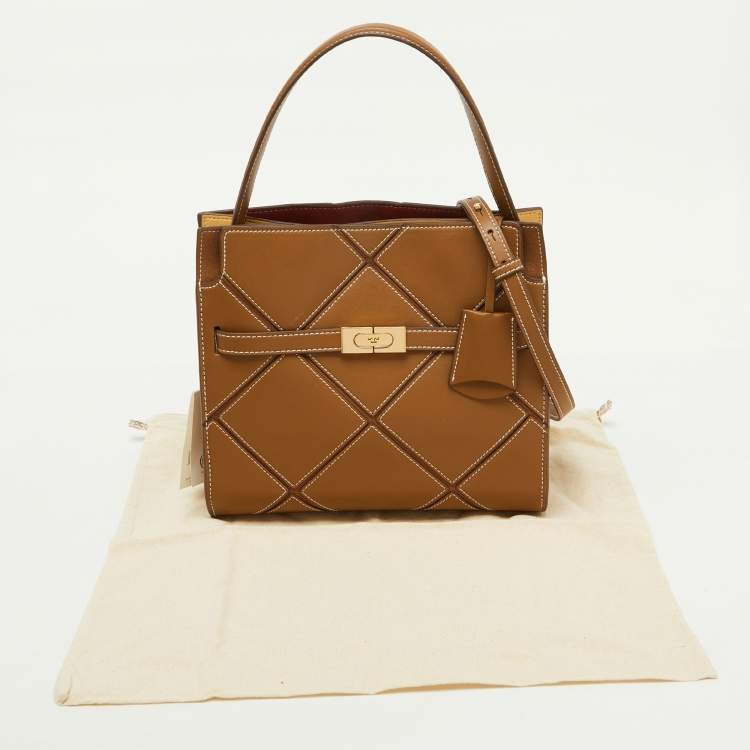 مملوكة مسبقًا Tory Burch Brown Leather Lee Radziwill Diamond Small Double Bag