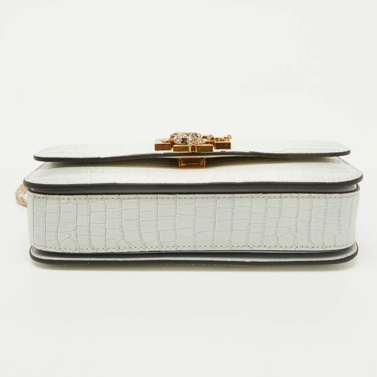 Pre Owned Tory Burch White Croc Embossed Leather Eleanor Dragon Rectangular Shoulder Bag