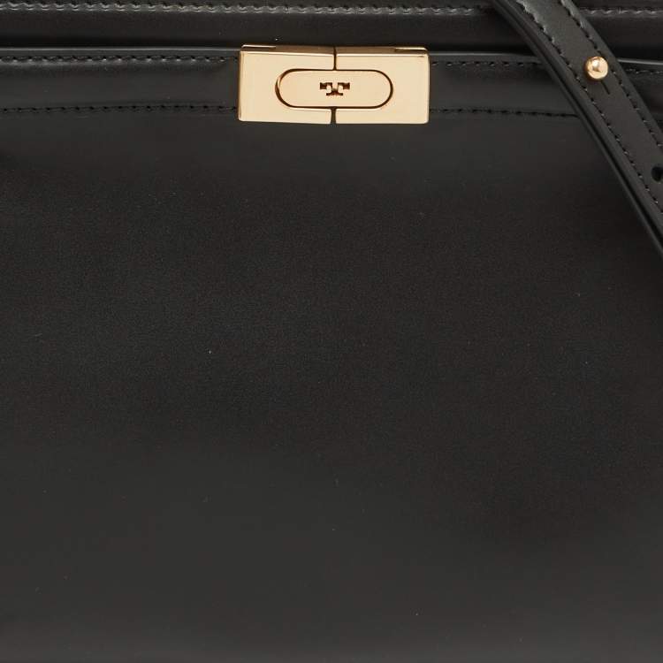 Pre Owned Tory Burch Black Leather Small Lee Radziwill Top Handle Bag