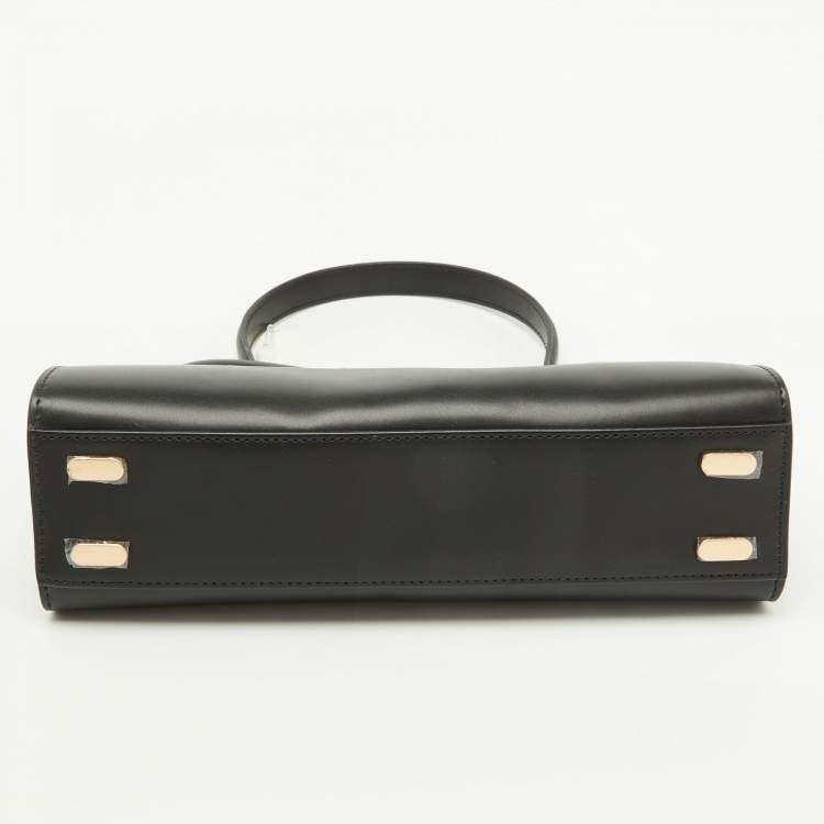 Pre Owned Tory Burch Black Leather Small Lee Radziwill Top Handle Bag