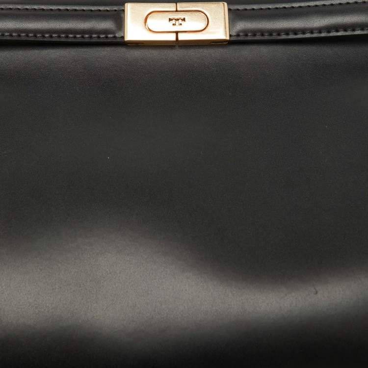 Pre Owned Tory Burch Black Leather Small Lee Radziwill Top Handle Bag