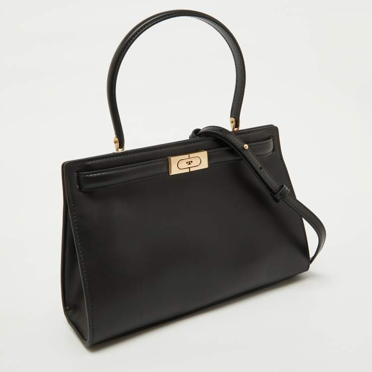Pre Owned Tory Burch Black Leather Small Lee Radziwill Top Handle Bag