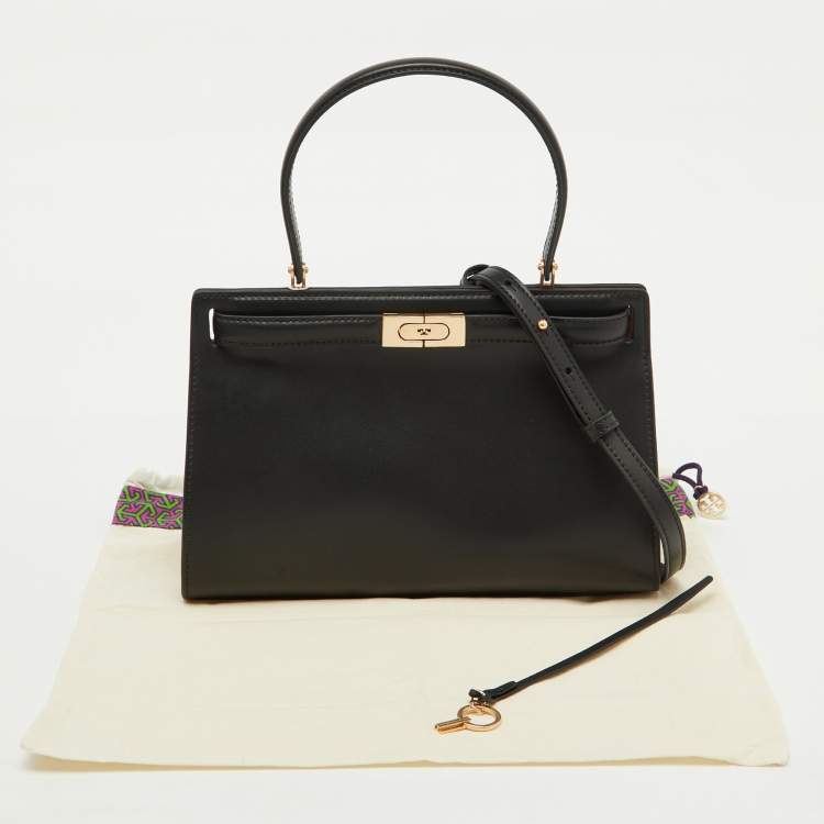 Pre Owned Tory Burch Black Leather Small Lee Radziwill Top Handle Bag