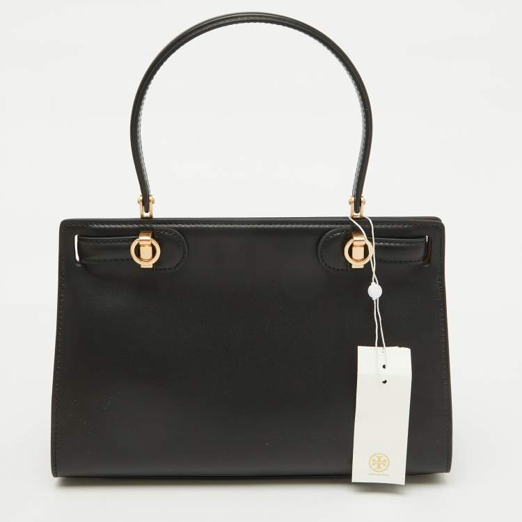 Pre Owned Tory Burch Black Leather Small Lee Radziwill Top Handle Bag