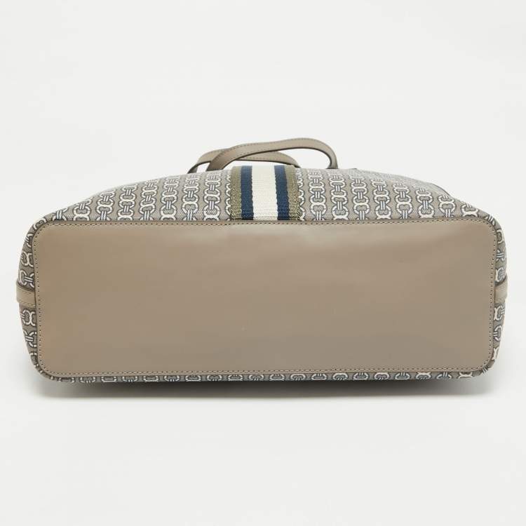 Pre Owned Tory Burch Grey Coated Canvas and Leather Small Gemini Link Tote