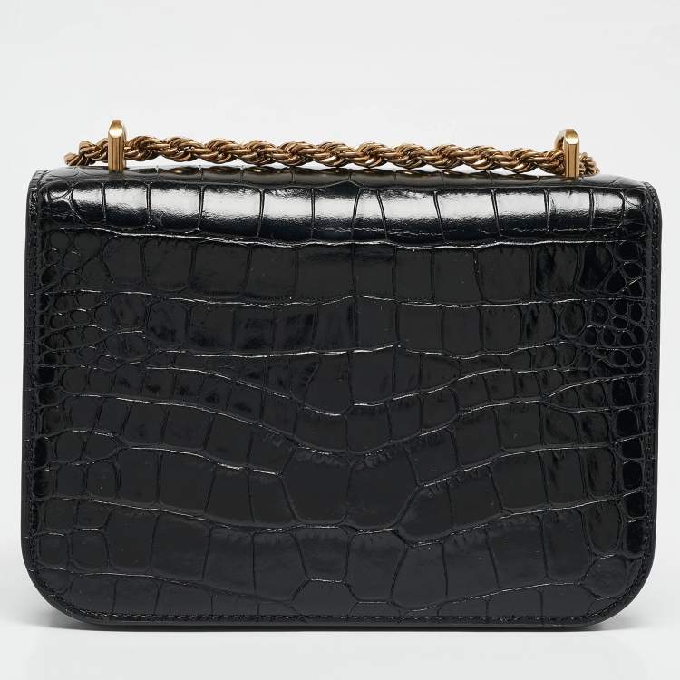 Pre Owned Tory Burch Black Croc Embossed Leather Small Eleanor Convertible Bag