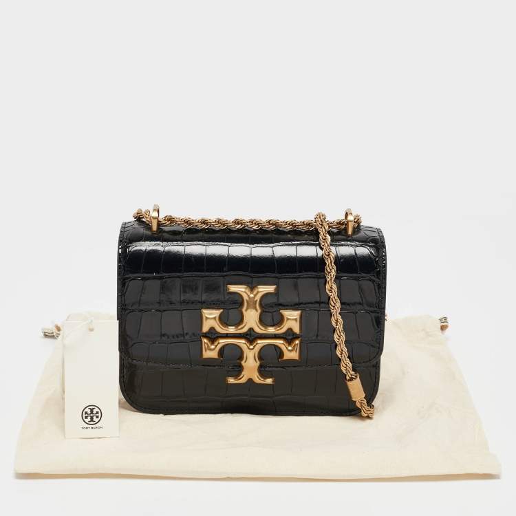 Pre Owned Tory Burch Black Croc Embossed Leather Small Eleanor Convertible Bag
