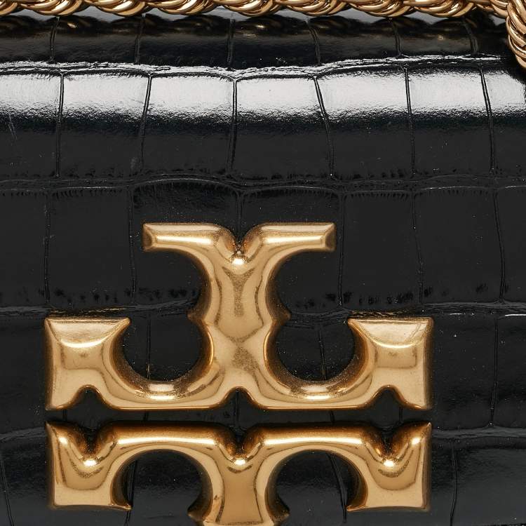 Pre Owned Tory Burch Black Croc Embossed Leather Small Eleanor Convertible Bag