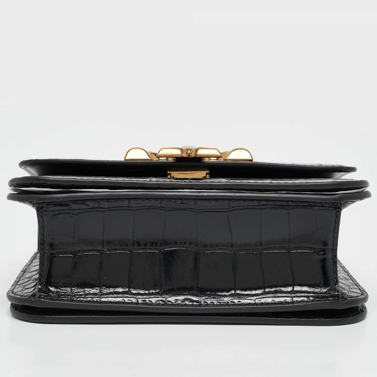 Pre Owned Tory Burch Black Croc Embossed Leather Small Eleanor Convertible Bag