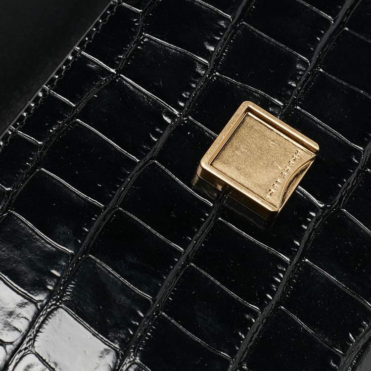 Pre Owned Tory Burch Black Croc Embossed Leather Small Eleanor Convertible Bag