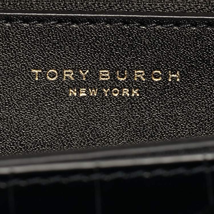 Pre Owned Tory Burch Black Croc Embossed Leather Small Eleanor Convertible Bag